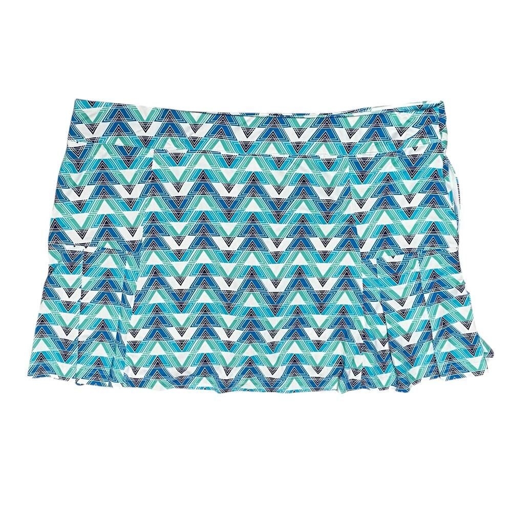 Lillie Green Skort Womens XL White Blue Geometric Pull On Stretch Tennis Golf - Picture 2 of 8